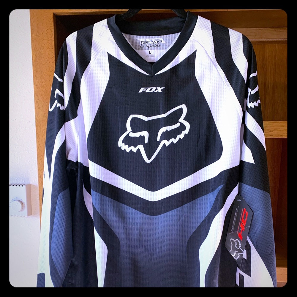 NWT FOX BLACK AND WHITE RIDING JERSEY SZ LG